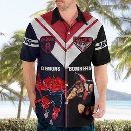 Personalised Melbourne And Essendon Football Hawaiian Shirt Demons Mix Bombers Sporty Version