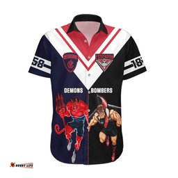 Personalised Melbourne And Essendon Football Hawaiian Shirt Demons Mix Bombers Sporty Version