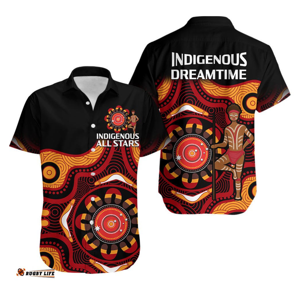 Australia Indigenous Rugby Hawaiian Shirt All Stars Aborigine Dreamtime Black Version