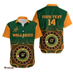 Custom Text And Number Wallabies Rugby Hawaiian Shirt Aussie Go Champions Indigenous Green