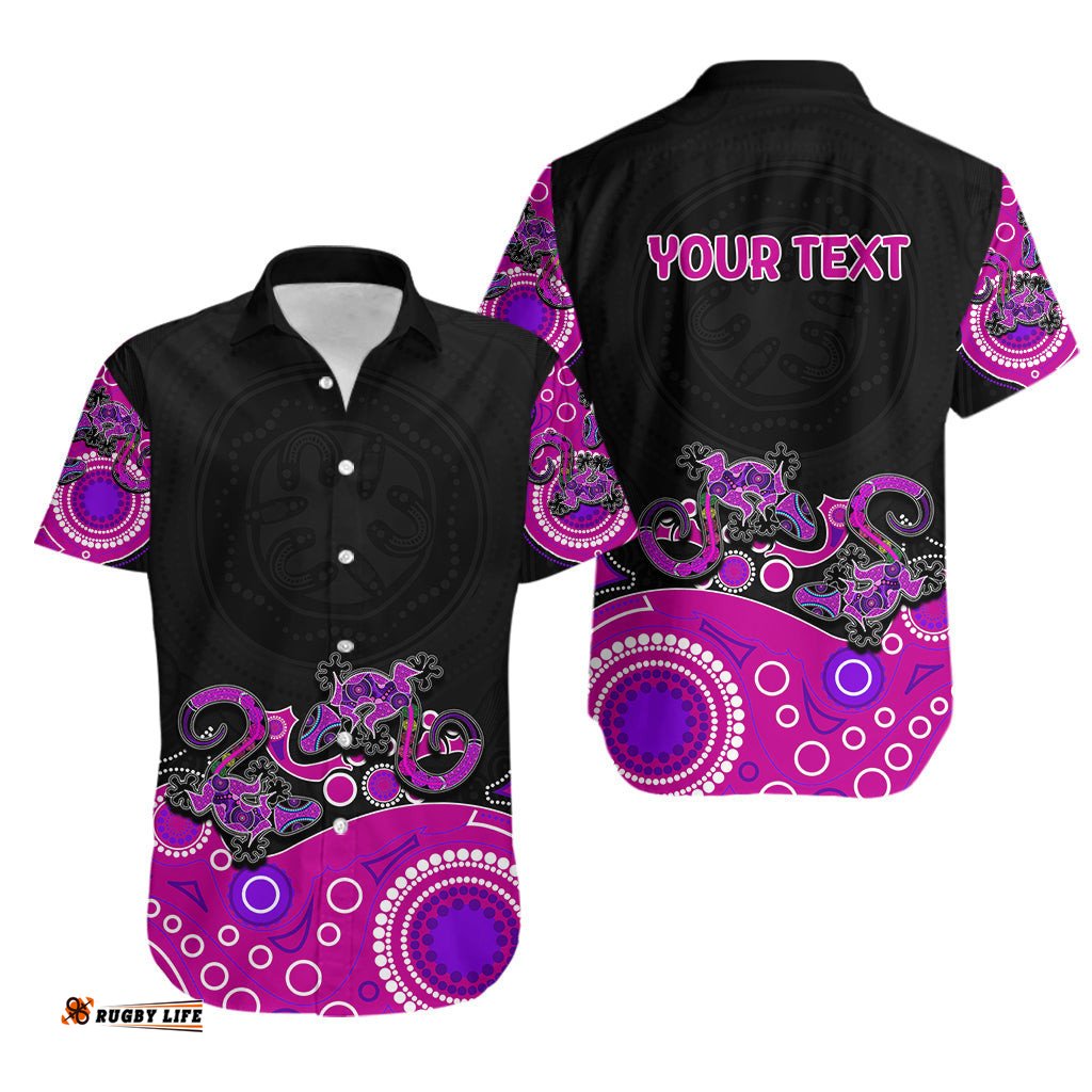 Australia Aboriginal Hawaiian Shirt Lizard Pink