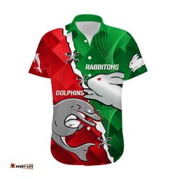 Custom Personalised Rabbitohs Mix Dolphins Rugby Hawaiian Shirt Sporty Style