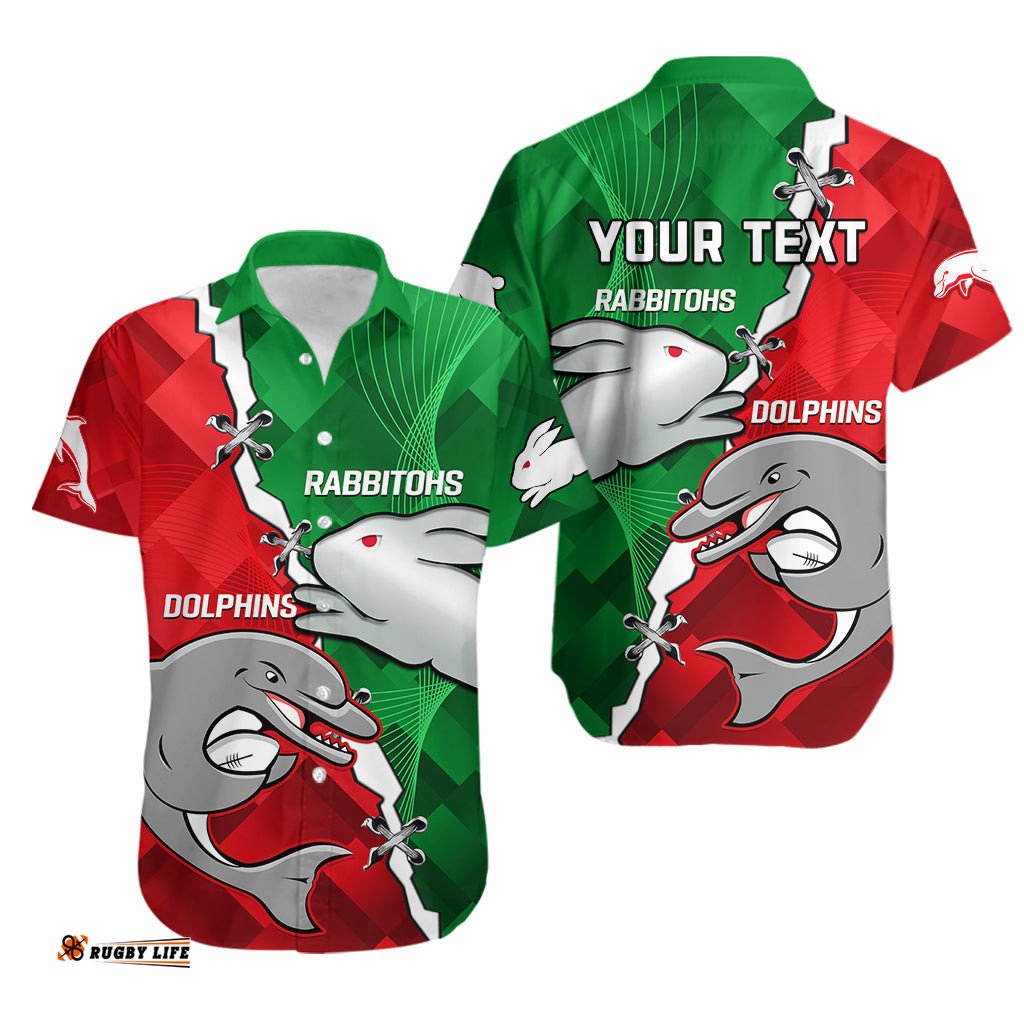 Custom Personalised Rabbitohs Mix Dolphins Rugby Hawaiian Shirt Sporty Style