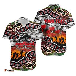 Custom Personalised Anzac Day NRL Panthers Hawaiian Shirt Aboriginal Lizard Patterns