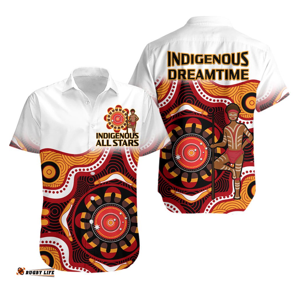 Australia Indigenous Rugby Hawaiian Shirt All Stars Aborigine Dreamtime White Version