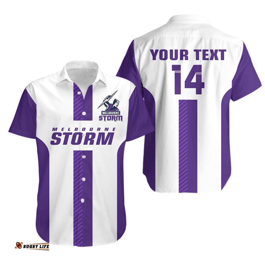 Custom Text And Number Storm Rugby Hawaiian Shirt White Sporty Go Storm