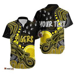 Personalised NAIDOC Week AFL Tigers Hawaiian Shirt Aboriginal Dot Art Lizard Mix Boomerang
