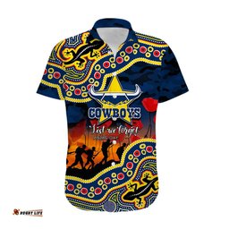 Custom Personalised Anzac Day NRL Cowboys Hawaiian Shirt Aboriginal Lizard Patterns