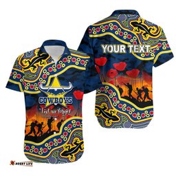 Custom Personalised Anzac Day NRL Cowboys Hawaiian Shirt Aboriginal Lizard Patterns