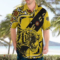 Richmond Tigers Football Hawaiian Shirt Angry Tiger Roaring Aboriginal Boomerang and Dots Art