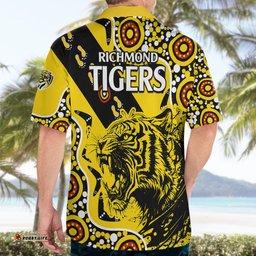 Richmond Tigers Football Hawaiian Shirt Angry Tiger Roaring Aboriginal Boomerang and Dots Art