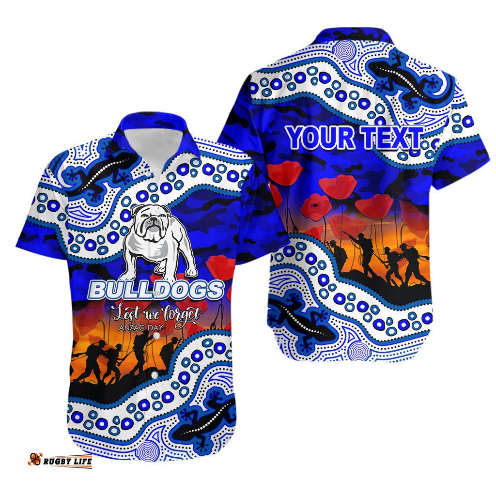 Custom Personalised Anzac Day NRL Bulldogs Hawaiian Shirt Aboriginal Lizard Patterns