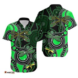 Aboriginal Dragonfly Hawaiian Shirt Green Style