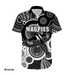 Custom Personalised And Number Magpies AFL Hawaiian Shirt Aboriginal Patterns