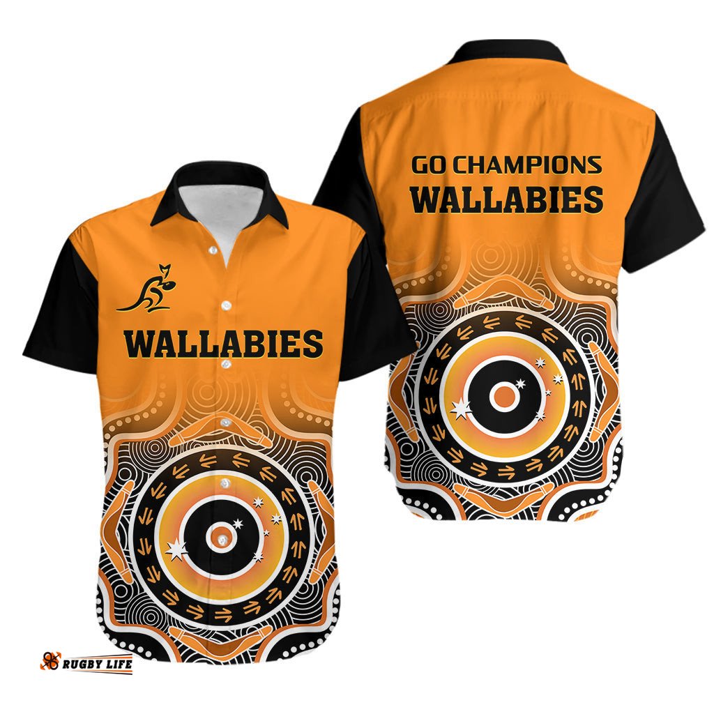 Wallabies Rugby Hawaiian Shirt Aussie Go Champions Indigenous Orange