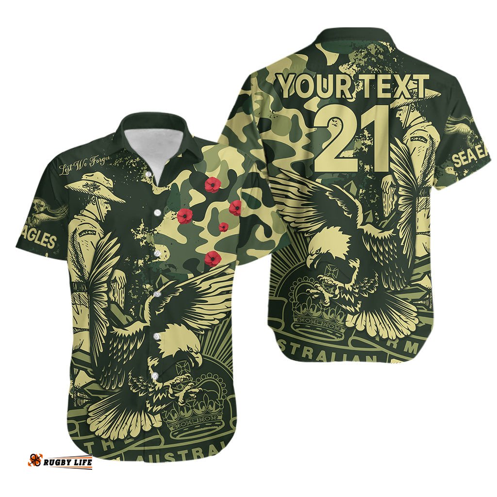 Custom Text And Number NRL ANZAC Sea Eagles Hawaiian Shirt Camouflage