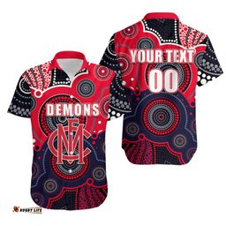 Custom Personalised And Number Demons AFL Hawaiian Shirt Aboriginal Patterns
