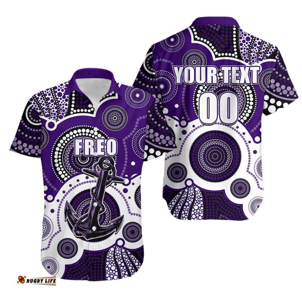 Custom Personalised And Number Freo AFL Hawaiian Shirt Aboriginal Patterns
