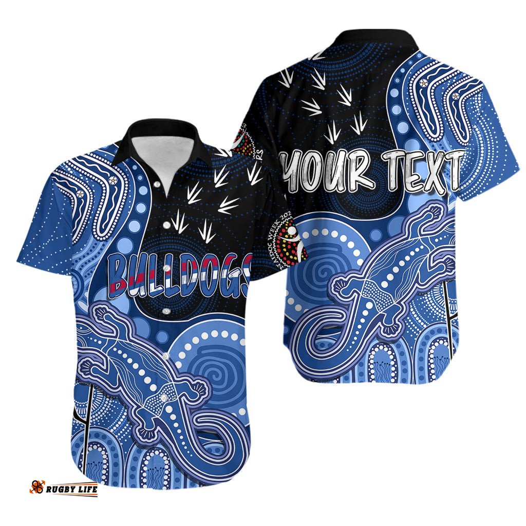 Personalised NAIDOC Week AFL Bulldogs Hawaiian Shirt Aboriginal Dot Art Lizard Mix Boomerang