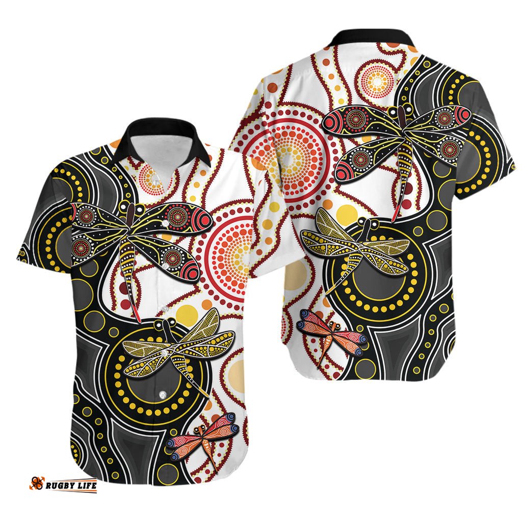 Aboriginal Dragonfly Hawaiian Shirt White Style