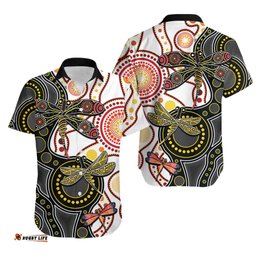 Aboriginal Dragonfly Hawaiian Shirt White Style