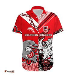Custom Text And Number Dolphins And Dragons Rugby Hawaiian Shirt Together Indigenous