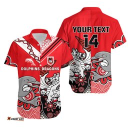 Custom Text And Number Dolphins And Dragons Rugby Hawaiian Shirt Together Indigenous