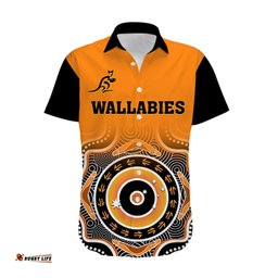 Custom Text And Number Wallabies Rugby Hawaiian Shirt Aussie Go Champions Indigenous Orange