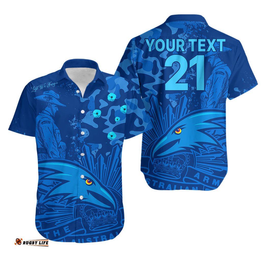 Custom Text And Number AFL ANZAC Adelaide Crows Hawaiian Shirt Camouflage