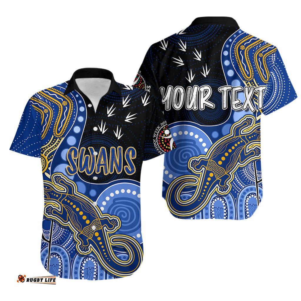 Personalised NAIDOC Week AFL Eagles Hawaiian Shirt Aboriginal Dot Art Lizard Mix Boomerang