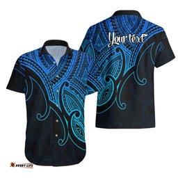 Custom Aotearoa Maori Koru Hawaiian Shirt Polynesian Pacific Tribal Blue