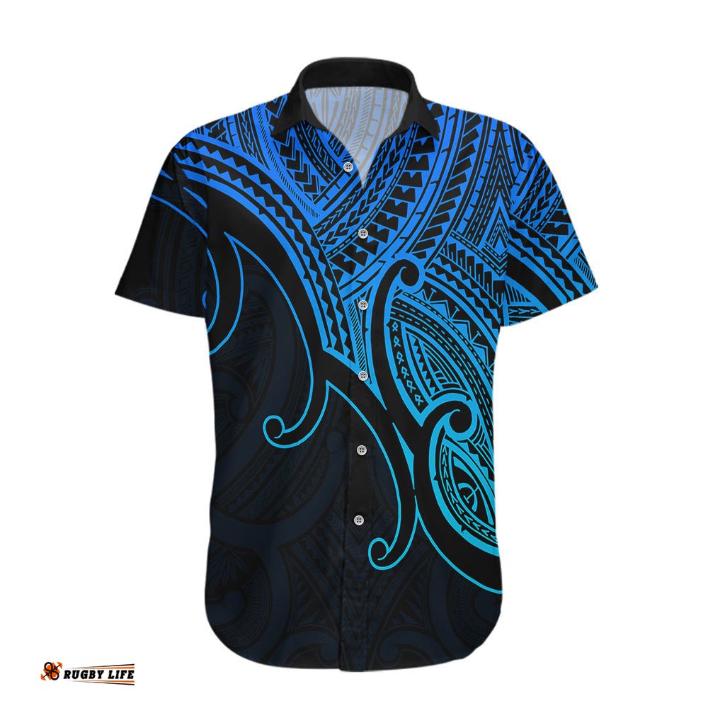 Custom Aotearoa Maori Koru Hawaiian Shirt Polynesian Pacific Tribal Blue