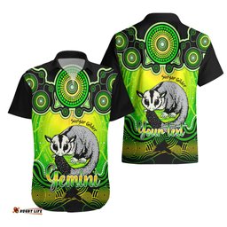 Personalised Australia Gemini Sugar Gilder Zodiac Hawaiian Shirt Auz Astrology Aboriginal Green