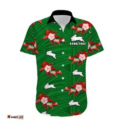 Custom Text And Number Rabbitohs Rugby Hawaiian Shirt Polynesian Tribal Mix Tropical Hawaiian Style