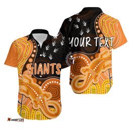 Personalised NAIDOC Week AFL Giants Hawaiian Shirt Aboriginal Dot Art Lizard Mix Boomerang