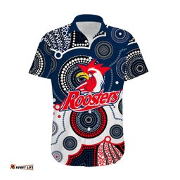 Custom Personalised And Number Roosters NRL Hawaiian Shirt Aboriginal Patterns
