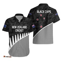 New Zealand Cricket Hawaiian Shirt Black Cap Sporty Style No1