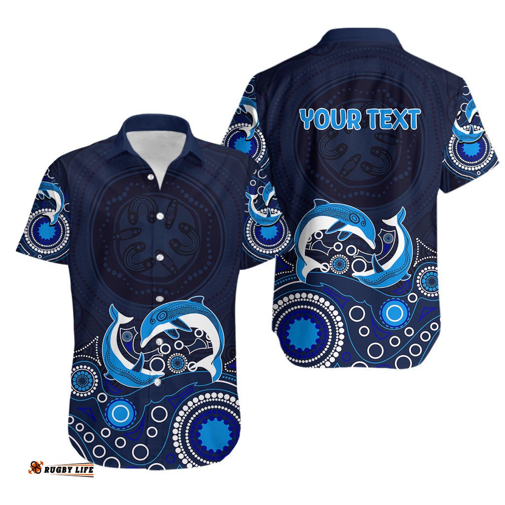 Australia Aboriginal Hawaiian Shirt Dolphin Dark Blue