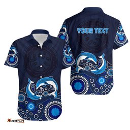 Australia Aboriginal Hawaiian Shirt Dolphin Dark Blue