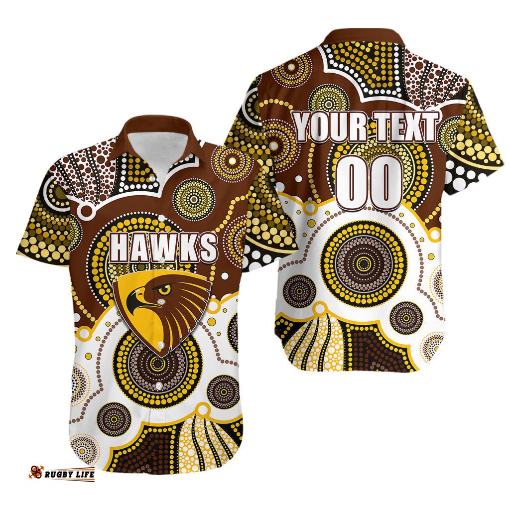 Custom Personalised And Number Hawks AFL Hawaiian Shirt Aboriginal Patterns