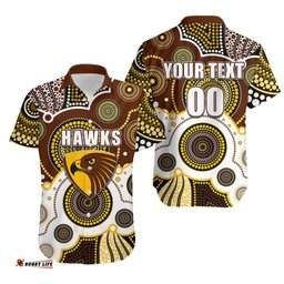 Custom Personalised And Number Hawks AFL Hawaiian Shirt Aboriginal Patterns