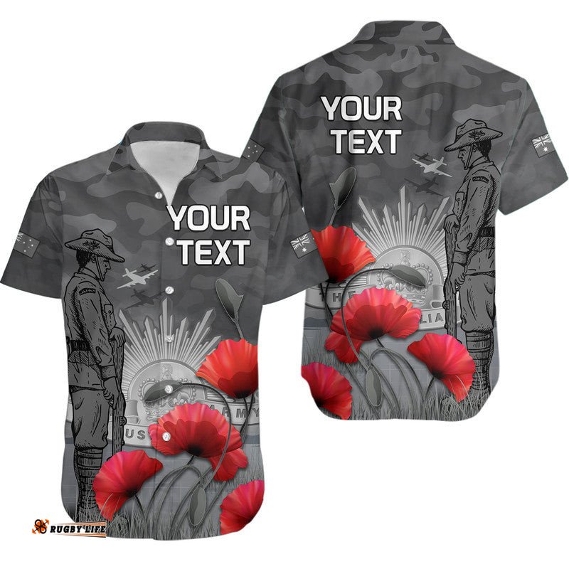 Custom Personalised Remembrance Day Hawaiian Shirt Soldier Australian Army Rising Sun With Red Poppy