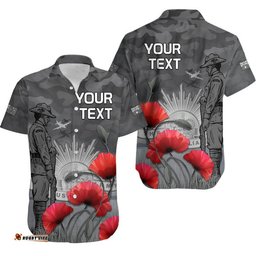 Custom Personalised Remembrance Day Hawaiian Shirt Soldier Australian Army Rising Sun With Red Poppy