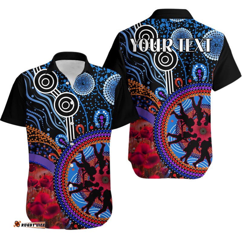 Custom Personalised Australia ANZAC Day Hawaiian Shirt Aboriginal Military and Poppy Flowers Style
