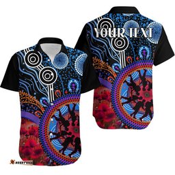 Custom Personalised Australia ANZAC Day Hawaiian Shirt Aboriginal Military and Poppy Flowers Style