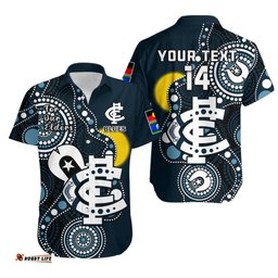 Custom Text And Number Carlton Football NAIDOC Hawaiian Shirt Blues For Our Elders Indigenous Art