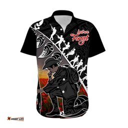 Aotearoa ANZAC Day Hawaiian Shirt Maori Fern With Poppy Vibe