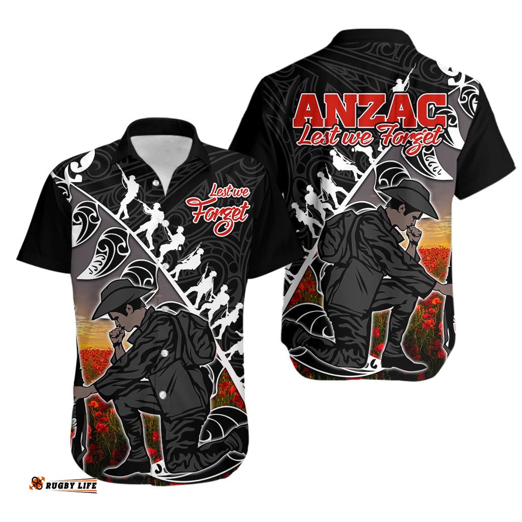 Aotearoa ANZAC Day Hawaiian Shirt Maori Fern With Poppy Vibe
