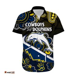 Custom Text And Number NRL Combine Dolphins and Cowboys Hawaiian Shirt Aboriginal