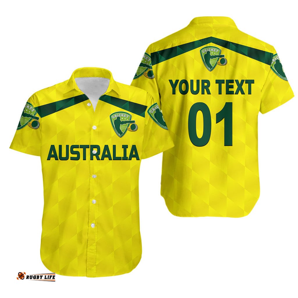 Custom Personalised Australia Cricket Hawaiian Shirt Aussie Unique Yellow
